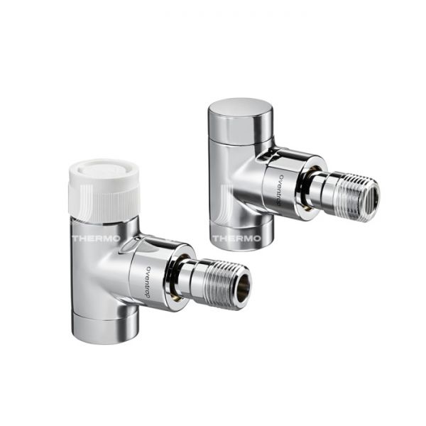 Термостатический клапан (терморегулятор) Oventrop 1163052, DN15, 1/2" ВР-НР, серия E, угловой, хромированный, с преднастройкой