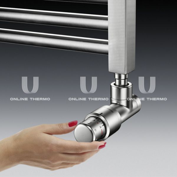 Термостатический клапан (терморегулятор) Oventrop 1163052, DN15, 1/2" ВР-НР, серия E, угловой, хромированный, с преднастройкой