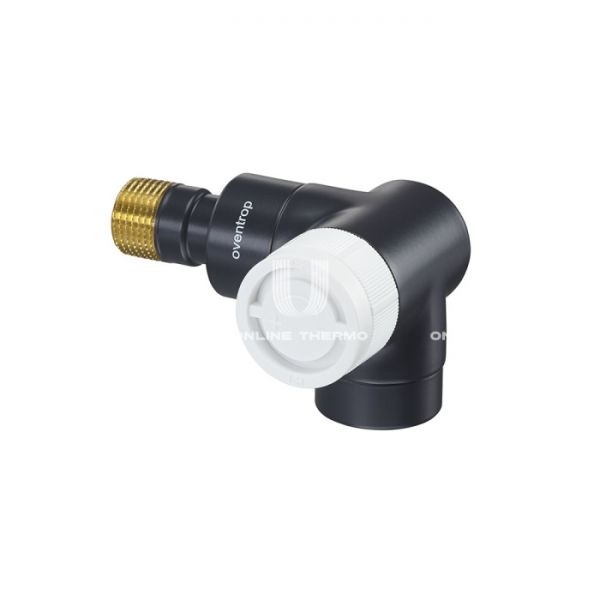 Термостатический клапан (терморегулятор) Oventrop 1163433, DN15, 1/2" ВР-НР, серия E, трехосевой правый, черный антрацит, с преднастройкой
