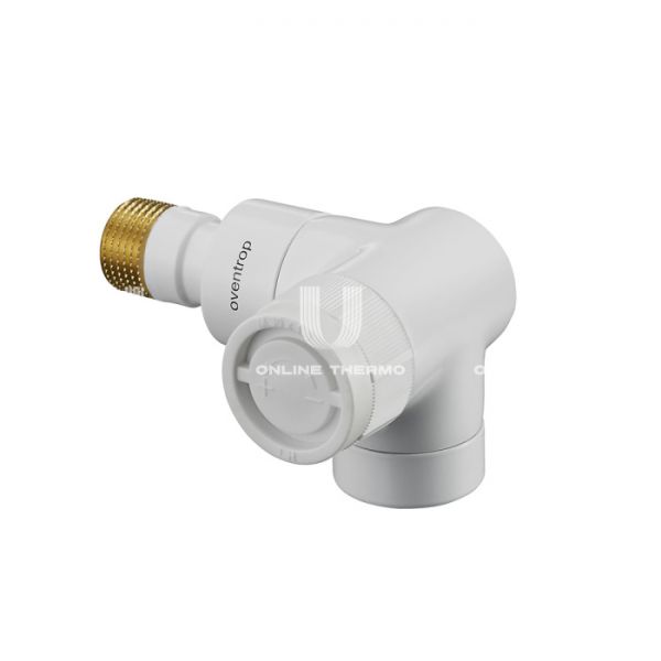 Термостатический клапан (терморегулятор) Oventrop 1163463, DN15, 1/2" ВР-НР, серия E, трехосевой правый, белый, с преднастройкой