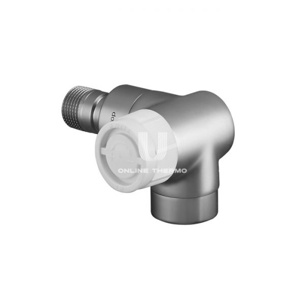 Термостатический клапан (терморегулятор) Oventrop 1163483, DN15, 1/2" ВР-НР, серия E, трехосевой правый, матовая сталь, с преднастройкой