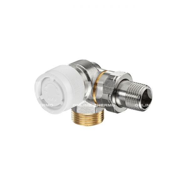 Термостатический клапан (терморегулятор) Oventrop 1183446, DN15, 1/2"х3/4"EK НР-НР, серия AV9, трехосевой левый, с преднастройкой