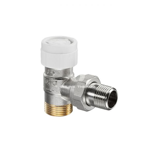 Термостатический клапан (терморегулятор) Oventrop 1183747, DN15, 1/2"х3/4"EK НР-НР, серия AV9, угловой, с подключением ЕК, с преднастройкой