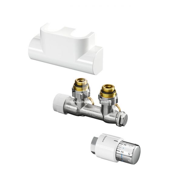 Присоединительный набор для полотенцесушителя Oventrop 1184184 Multiblock T/Uni SH, 1/2х3/4" НР-НР, угловой, белый