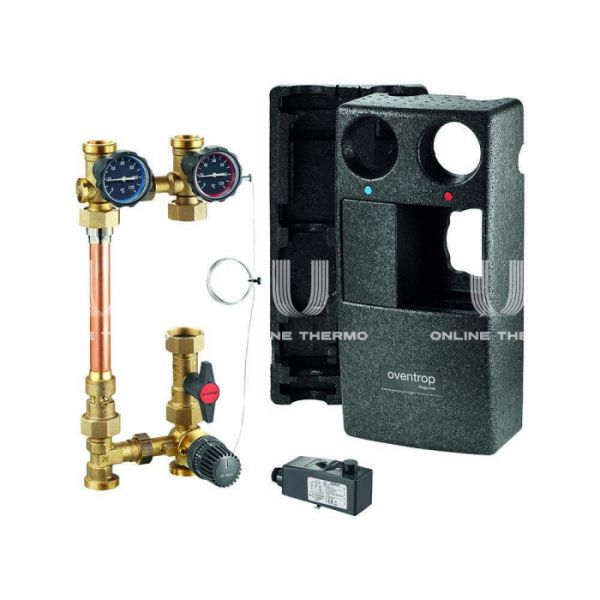 Насосная группа Oventrop Regumat F-180 1354270, смесительная с термоголовкой, DN 25 (1"), без насоса, доп. шаровый кран, подача справа