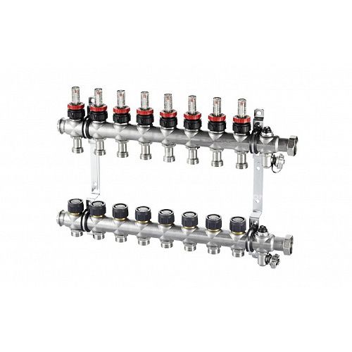 Распределительный коллектор (группа) с расходомерами Oventrop Multidis SF9 1404359, ВР 1", на 9 контуров, 3/4" ЕК, нержавеющая сталь
