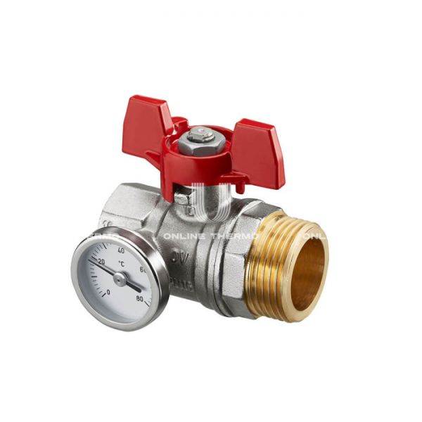 Кран шаровый Oventrop  Multidis SH/SF 1406484, 1" ВР-НР, с термометром, ручка-бабочка, для коллекторов