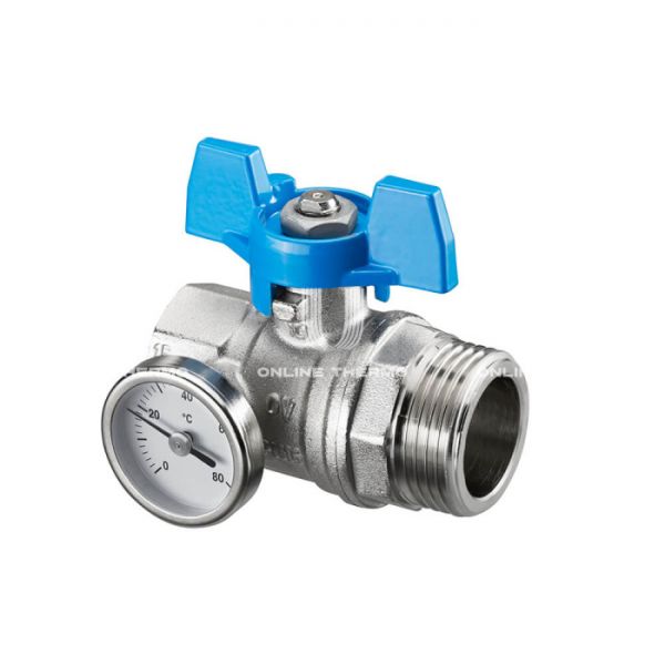 Кран шаровый Oventrop  Multidis SH/SF 1406584, 1" ВР-НР, с термометром, ручка-бабочка, для коллекторов