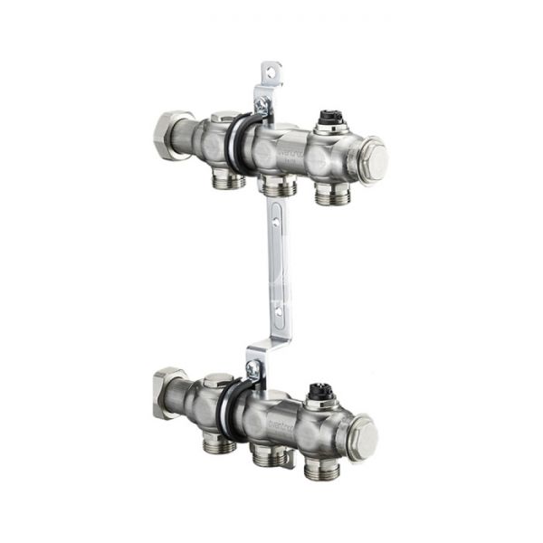 Распределительный коллектор (группа) для отопления Oventrop Multidis SH3 1407153, ВР 1", на 3 контура, 3/4" ЕК, нержавеющая сталь, нерегулирующий