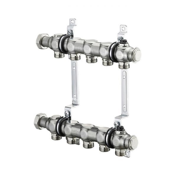 Распределительный коллектор (группа) для отопления Oventrop Multidis SH5 1407155, ВР 1", на 5 контуров, 3/4" ЕК, нержавеющая сталь, нерегулирующий