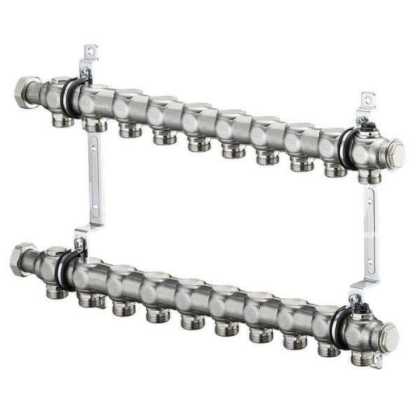 Распределительный коллектор (группа) для отопления Oventrop Multidis SH10 1407160, ВР 1", на 10 контуров, 3/4" ЕК, нержавеющая сталь, нерегулирующий