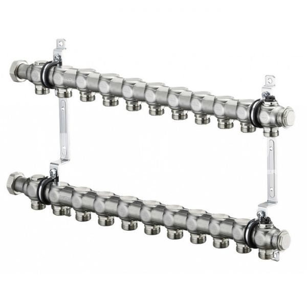 Распределительный коллектор (группа) для отопления Oventrop Multidis SH11 1407161, ВР 1", на 11 контуров, 3/4" ЕК, нержавеющая сталь, нерегулирующий