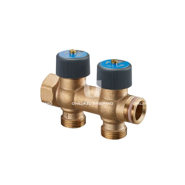Регулирующий проходной коллектор Oventrop Multidis R2 4200552, 3/4" ВР-НР, на 2 контура с отводами, 3/4" НР ЕК, бронза