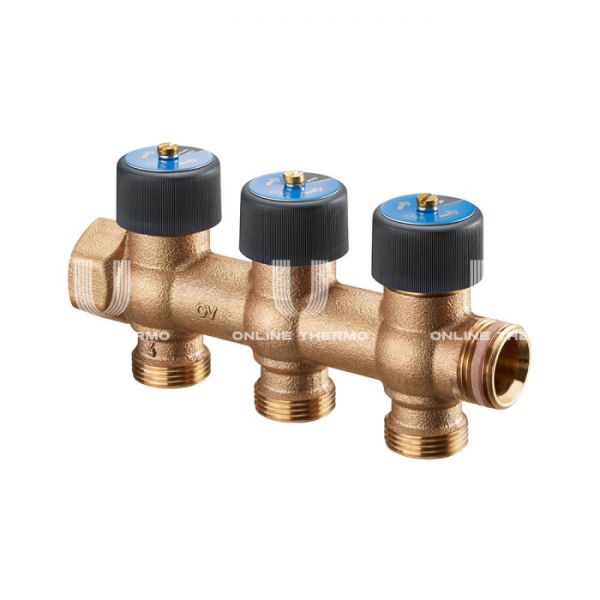 Регулирующий проходной коллектор Oventrop Multidis R3 4200553, 3/4" ВР-НР, на 3 контура с отводами, 3/4" НР ЕК, бронза