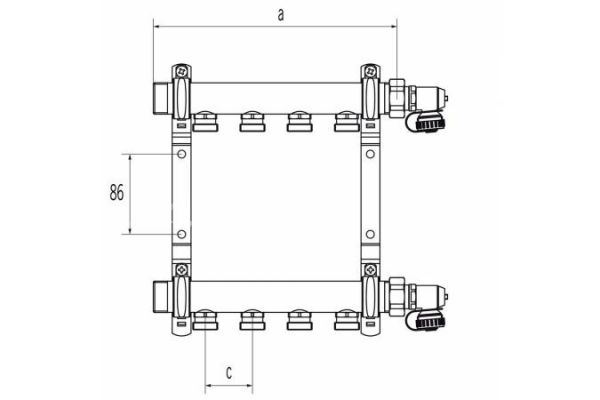 Распределительный коллектор (группа) для отопления Rehau HLV 11102041001 НР 1", на 3 контура 3/4" EK, нержавеющая сталь, с концевыми группами