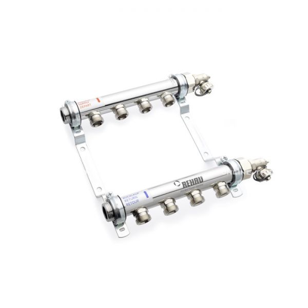Распределительный коллектор (группа) для отопления Rehau HLV 11102061001 НР 1", на 4 контура 3/4" EK, нержавеющая сталь, с концевыми группами