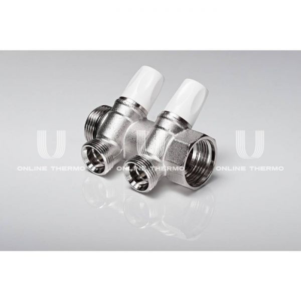 Коллектор распределительный с запорными клапанами Rehau Rautitan 11316441001, G1" ВР-НР, на 2 контура 3/4" НР, модульный, конусное соединение