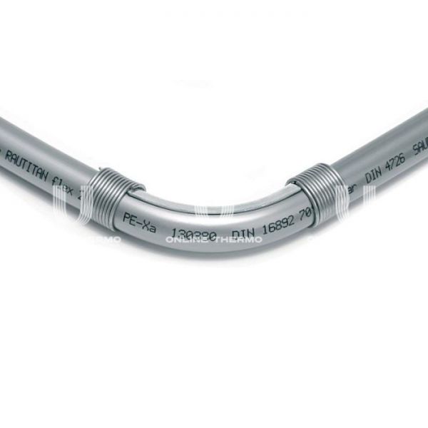 Фиксатор поворота 90° с кольцами (направляющий отвод) Rehau Rautitan 11386411002 для труб 32 мм, оцинкованная сталь