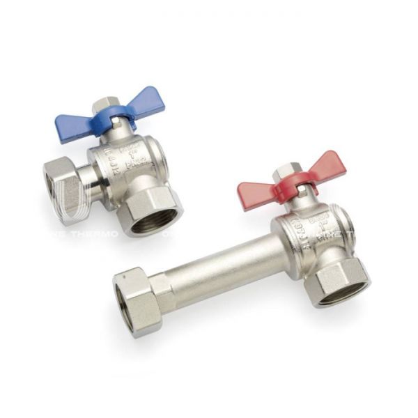 Комплект двух угловых никелированных шаровых кранов Rehau 13152241001, 1" ВР-НГ, для коллекторов HKV/HLV