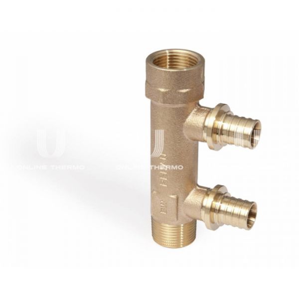 Нерегулирующий проходной коллектор (гребенка) Rehau Rautitan 14563841001 3/4" ВР-НР, на 2 контура, для труб 20 мм под натяжную гильзу