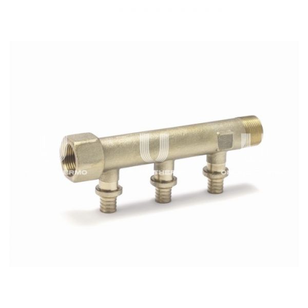 Нерегулирующий проходной коллектор (гребенка) Rehau Rautitan 14563851001 3/4" ВР-НР, на 3 контура, для труб 16 мм под натяжную гильзу