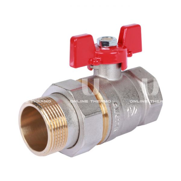 Кран шаровый с разъемным соединением Rommer RBV-0005-0510232, 1 1/4" ВР-НР, стандартный, ручка-бабочка