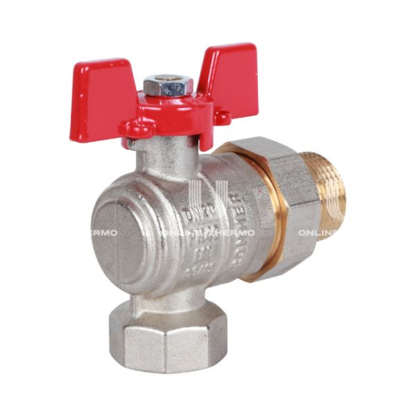 Кран шаровый угловой с разъемным соединением Rommer RBV-0006-0610220, 3/4" ВР-НР, стандартный, ручка-бабочка