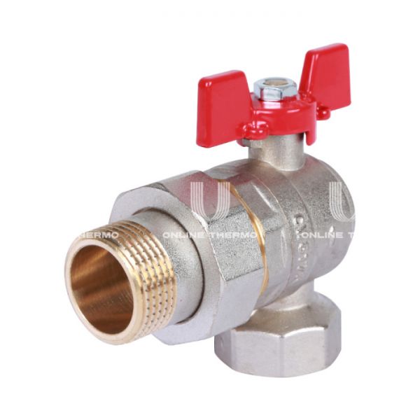 Кран шаровый угловой с разъемным соединением Rommer RBV-0006-0610225, 1" ВР-НР, стандартный, ручка-бабочка