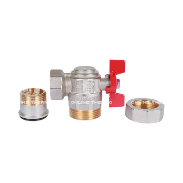 Кран шаровый угловой с разъемным соединением Rommer RBV-0006-0610225, 1" ВР-НР, стандартный, ручка-бабочка