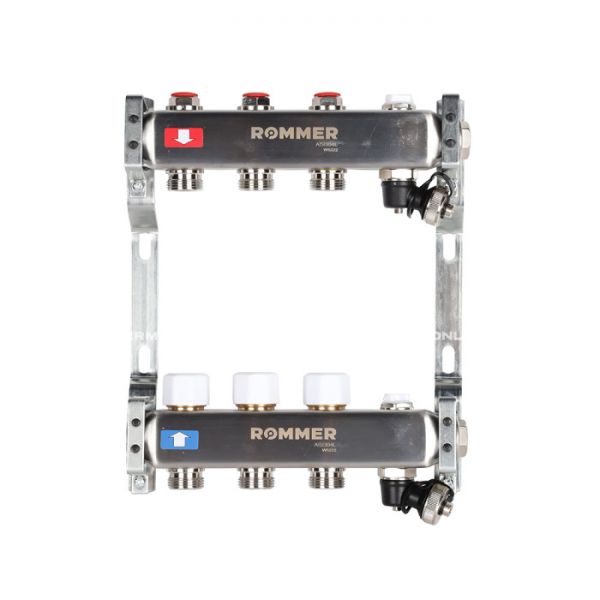 Распределительный коллектор (группа) для отопления Rommer RMS-3201-000003 ВР 1", на 3 контура 3/4" EK, нержавеющая сталь
