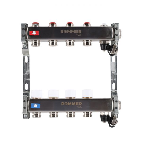 Распределительный коллектор (группа) для отопления Rommer RMS-3201-000004 ВР 1", на 4 контура 3/4" EK, нержавеющая сталь