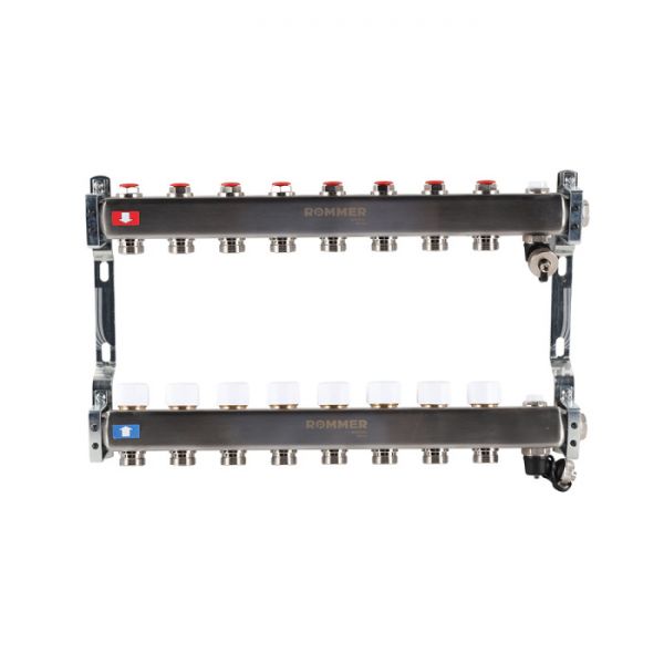 Распределительный коллектор (группа) для отопления Rommer RMS-3201-000008 ВР 1", на 8 контуров 3/4" EK, нержавеющая сталь