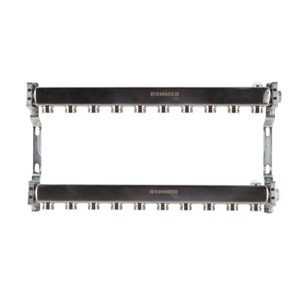 Распределительный коллектор (группа) для отопления Rommer RMS-4401-000010 ВР 1", на 10 контуров 3/4" EK, нержавеющая сталь, нерегулирующий