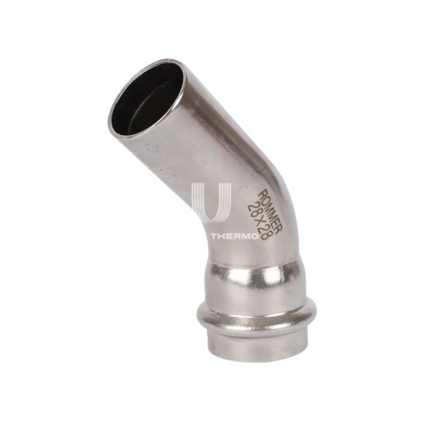 Угольник (угол) 45° однораструбный Rommer RSS-0004-000028, 28 мм, пресс-обжим