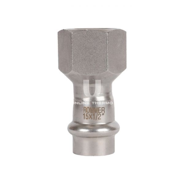 Переходник однораструбный с внутренней резьбой Rommer RSS-0022-001512, 1/2"?15 мм, пресс-обжим