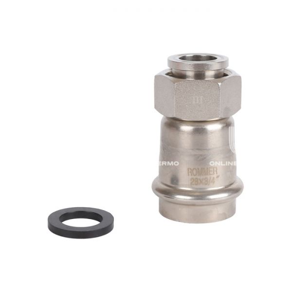 Переходник однораструбный с накидной гайкой Rommer RSS-0026-002834, 3/4"?28 мм, пресс-обжим