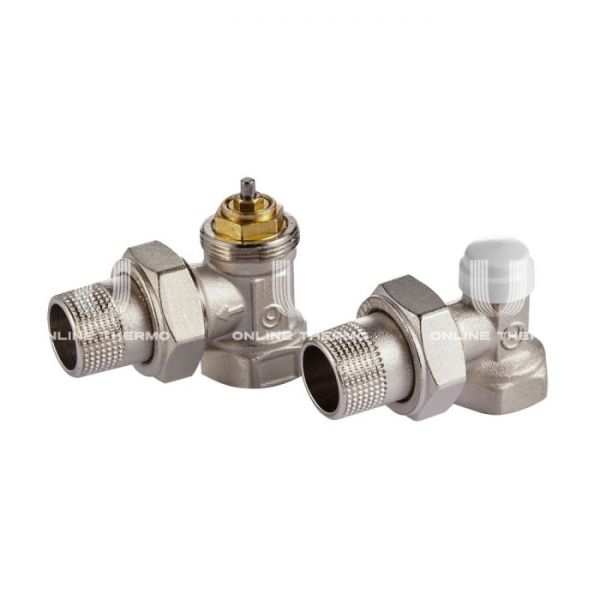 Комплект термостатический угловой с запорным клапаном Royal Thermo RTE 07.009 (НС-1442896), DN15 1/2" ВР-НР, без преднастройки