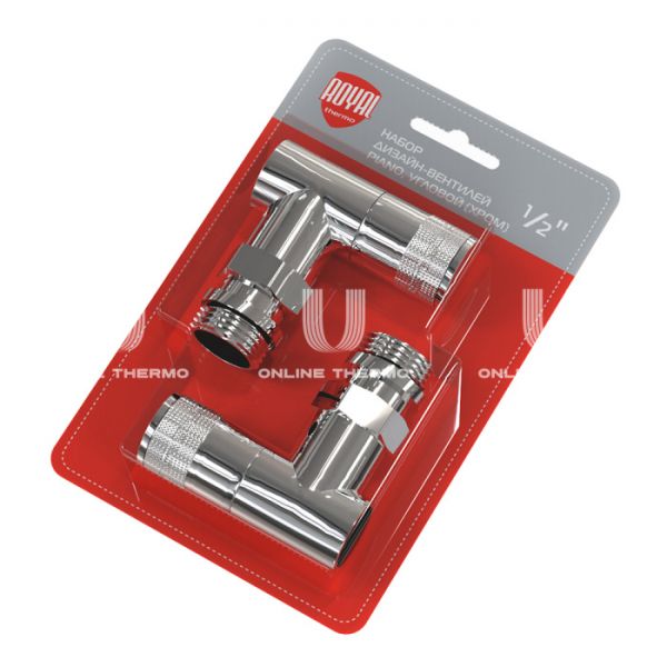 Комплект радиаторных клапанов (вентилей) ручной регулировки Royal Thermo Piano RTE 50.028 1/2" ВР-НР, угловой, с антипротечкой, комплект из 2 шт.