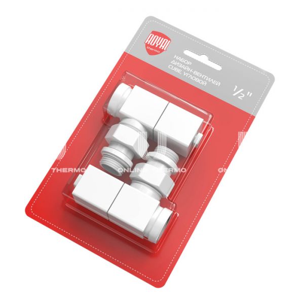 Комплект дизайнерских радиаторных угловых клапанов ручной регулировки Royal Thermo Cube RTE 56.0007 1/2" ВР-НР, белый, 2 шт.