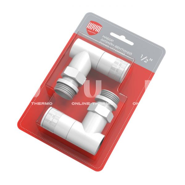 Комплект дизайнерских радиаторных угловых клапанов ручной регулировки Royal Thermo Piano RTE 56.0012 1/2" ВР-НР, с антипротечкой, белый, 2 шт.