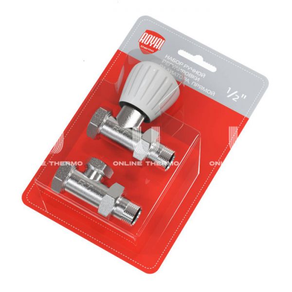 Комплект радиаторных прямых клапанов ручной регулировки Royal Thermo RTO 50.009 1/2" ВР-НР, 2 шт.