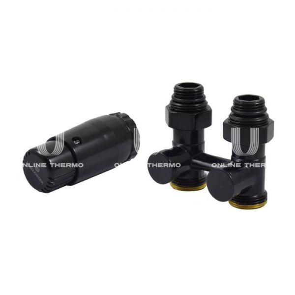 Комплект Schlosser Standard из узла нижнего подключения 1/2"х3/4" ЕК и термоголовки М30х1.5 600800066 Ral 9005, с ниппелями, прямой