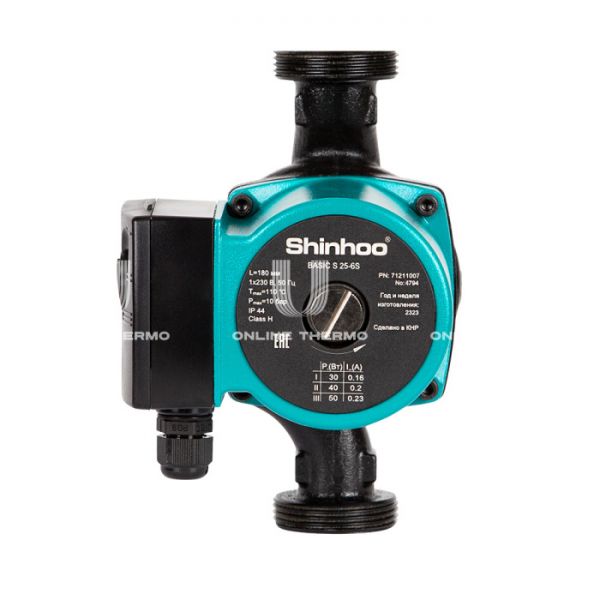 Насос циркуляционный Shinhoo BASIC S 25-6S 71211002, с гайками, база 180 мм