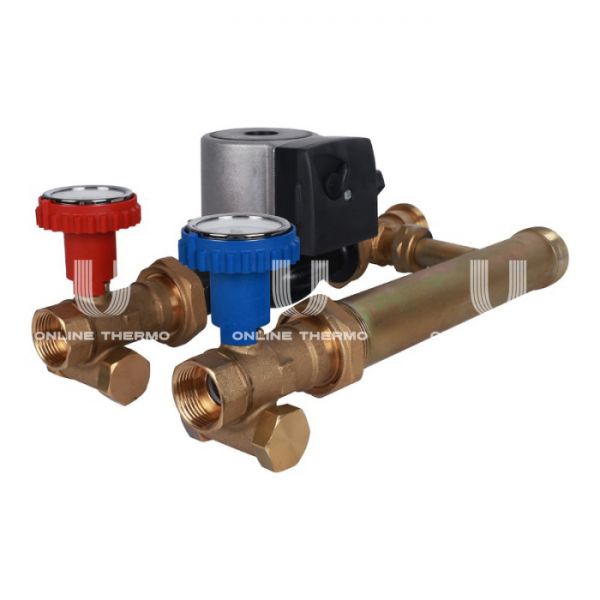 Насосная группа для твердотопливных котлов Stout SDG-0014-002502 DN 25 (1") с термосмесителем и насосом Grundfos UPSO 25-65, подача справа