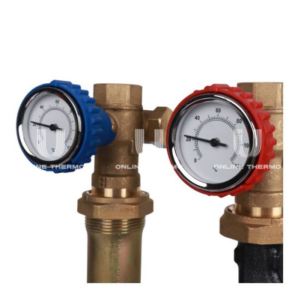 Насосная группа для твердотопливных котлов Stout SDG-0014-002502 DN 25 (1") с термосмесителем и насосом Grundfos UPSO 25-65, подача справа