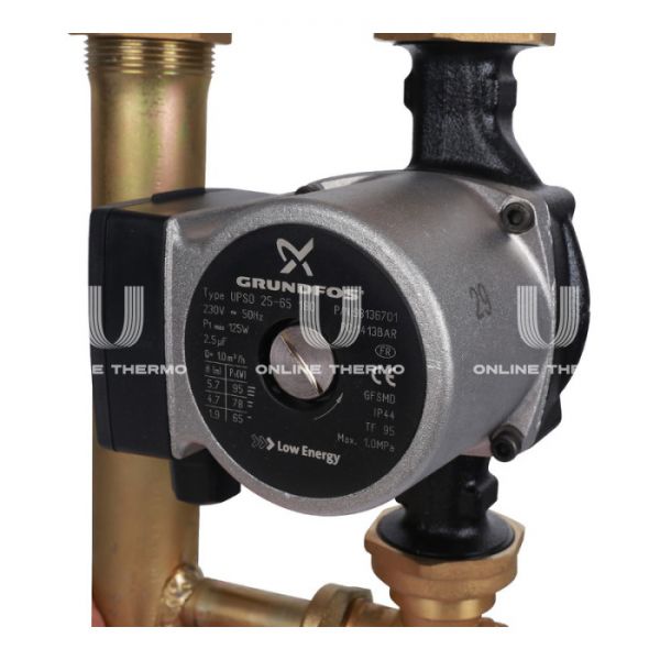 Насосная группа для твердотопливных котлов Stout SDG-0014-002502 DN 25 (1") с термосмесителем и насосом Grundfos UPSO 25-65, подача справа