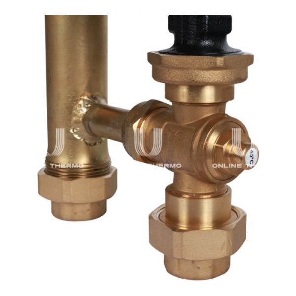 Насосная группа для твердотопливных котлов Stout SDG-0014-002502 DN 25 (1") с термосмесителем и насосом Grundfos UPSO 25-65, подача справа