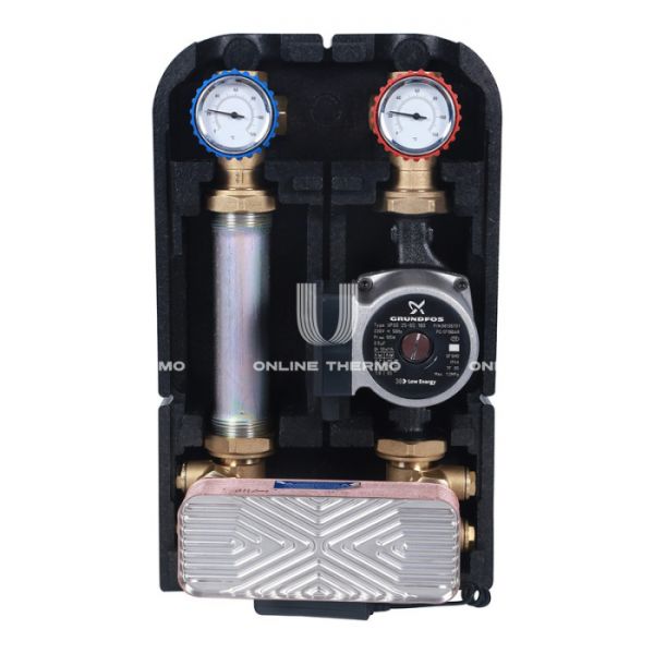 Насосная группа Stout SDG-0038-182502 DN 25 (1") с разделительным теплообменником (18 пластин), с насосом Grundfos UPSO 25-65, подача справа