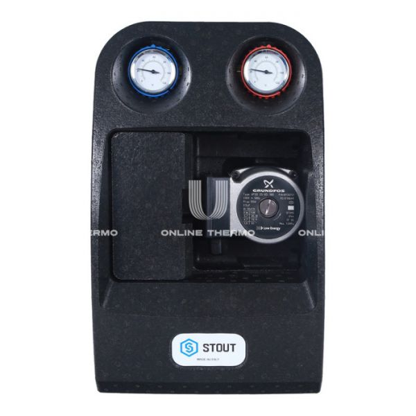 Насосная группа Stout SDG-0038-182502 DN 25 (1") с разделительным теплообменником (18 пластин), с насосом Grundfos UPSO 25-65, подача справа