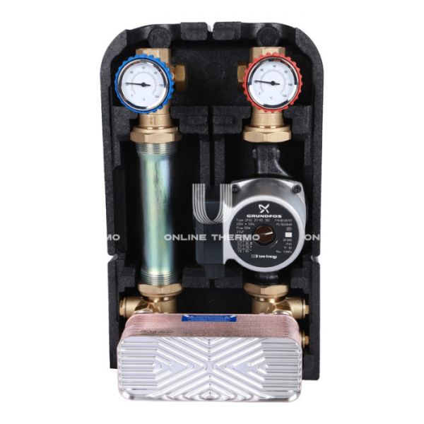 Насосная группа Stout SDG-0038-282502 DN 25 (1") с разделительным теплобменником (28 пластин) и насосом Grundfos UPSO 25-65, подача справа